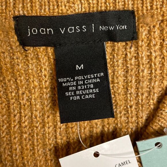 Joan Vass Sweater Long Sleeve Knit V Neck Camel Brown Size Medium NWT - Picture 2 of 3